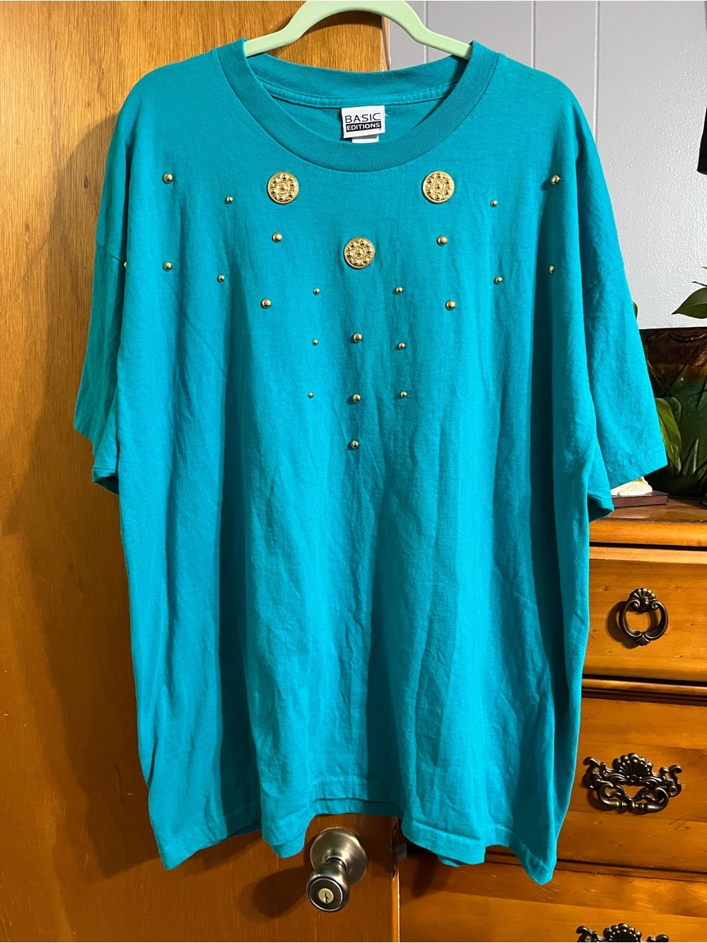 Vintage Basic Editions 90’s Bedazzled Teal Women’s Size XL Crewneck T-Shirt